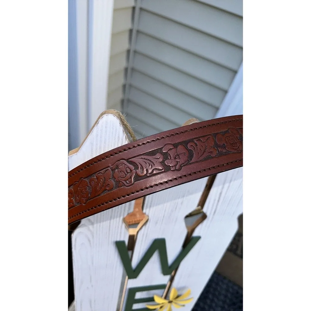Tooled Leather Belt Brown Disneyland Western‎ Style Brass Buckle 1960 VTG